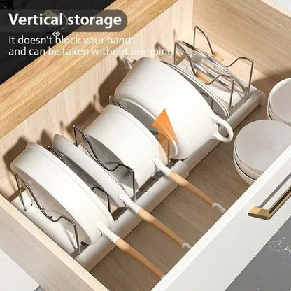 Pull-Out Pot Lid Organizer, Adjustable 8-Compartment Plastic Cabinet Rack for Pots, Pans and Lids, Kitchen Storage in Black, White or Grey - product view 6