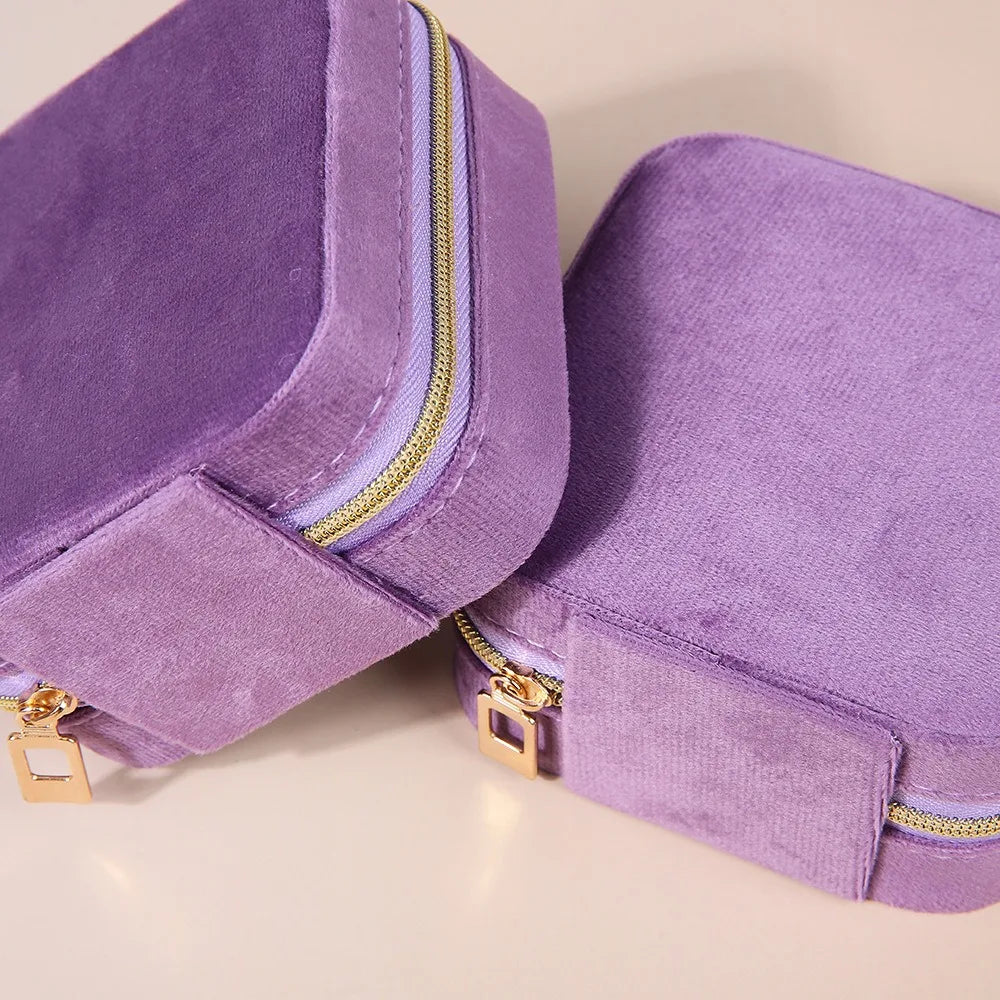 Square Travel Jewelry Organizer, Zipper Storage Case for Rings, Earrings and Necklaces, Reusable Cloth Holder in Multiple Colors - product view 2