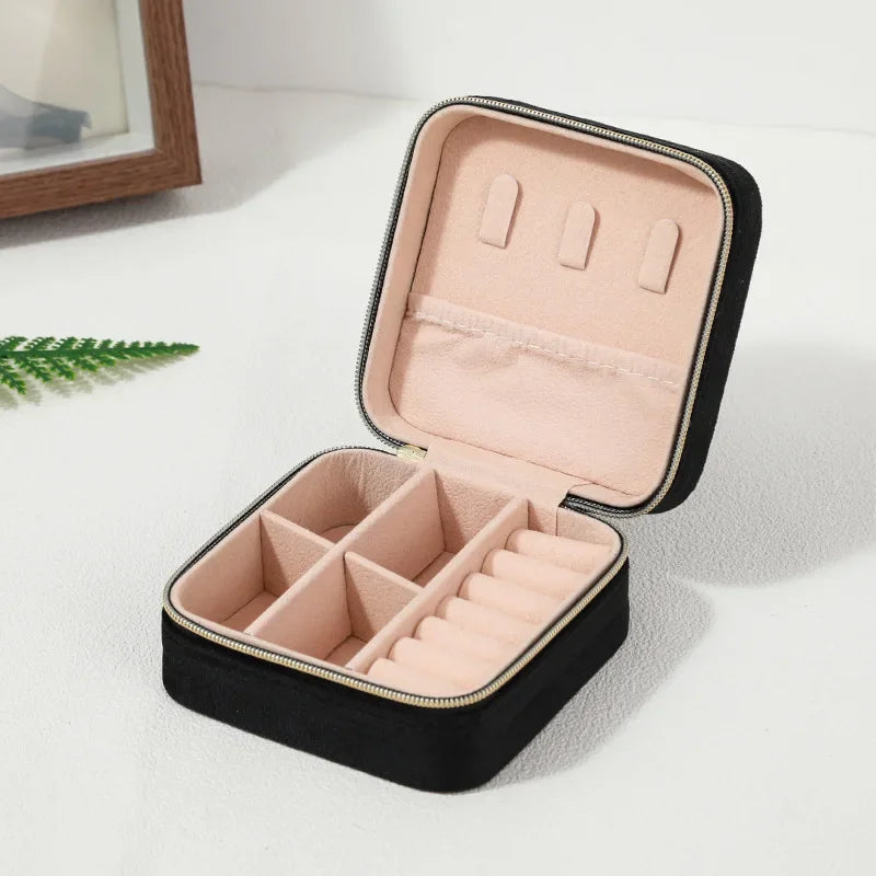 Square Travel Jewelry Organizer, Zipper Storage Case for Rings, Earrings and Necklaces, Reusable Cloth Holder in Multiple Colors - product view 4
