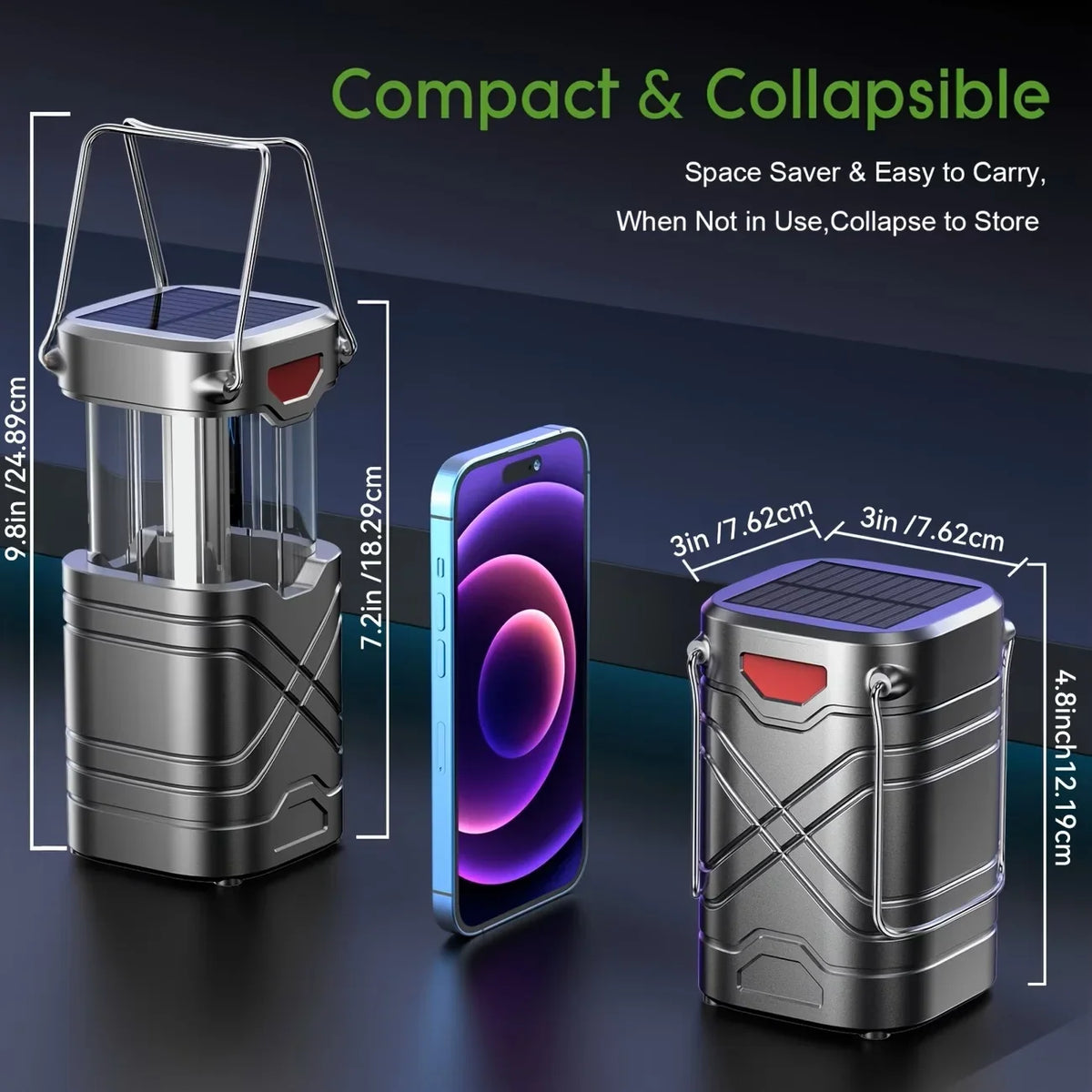 Rechargeable LED Camping Lantern, 600 Lumens, 3 Brightness Settings, USB Output, Collapsible, 2-Pack or 4-Pack - product view 5