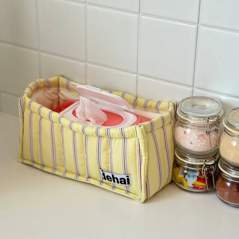 Decorative Fabric Storage Basket, Reusable Multi-Use Desktop Organizer, 12 × 24 × 12 cm, Blue and Yellow Options - product view 2