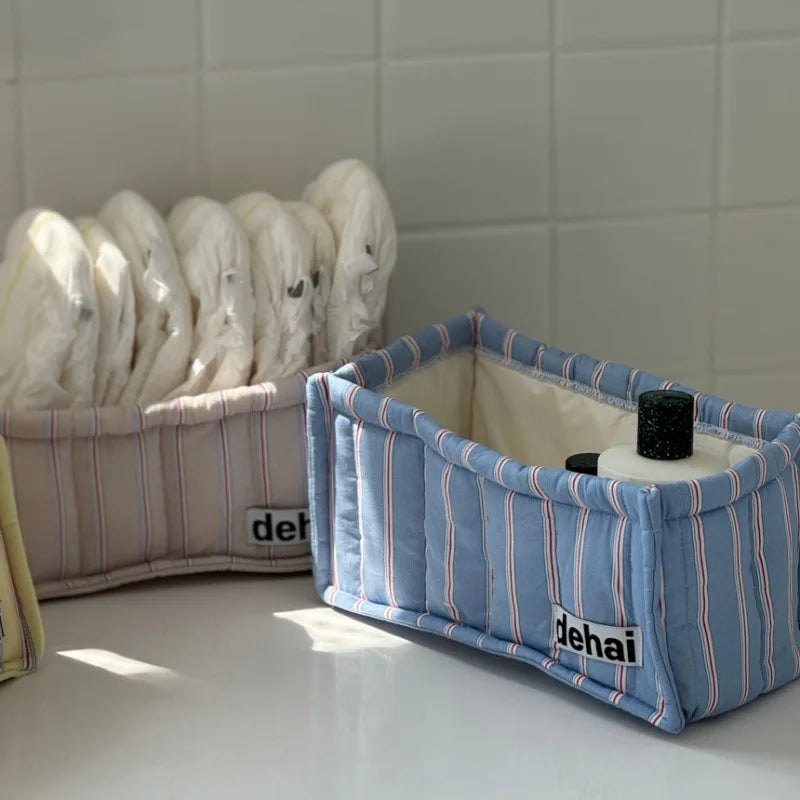 Decorative Fabric Storage Basket, Reusable Multi-Use Desktop Organizer, 12 × 24 × 12 cm, Blue and Yellow Options - product view 6