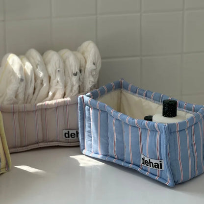 Decorative Fabric Storage Basket, Reusable Multi-Use Desktop Organizer, 12 × 24 × 12 cm, Blue and Yellow Options - product view 6