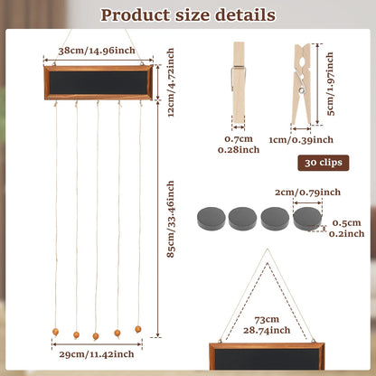Multi-Opening Collage Frame, Hanging Photo Display Board with Wooden Clips, Magnetic Stickers and Writable Surface - product view 3