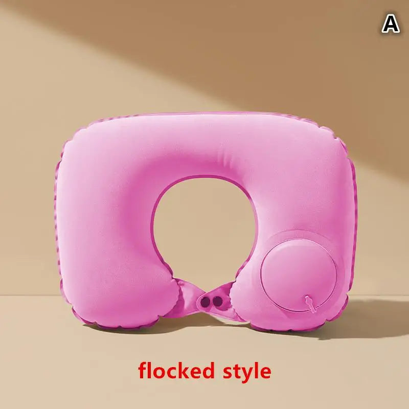 Inflatable Travel Pillow, Flocking Neck Cushion, 24 × 33.5 cm Foldable Support for Flights, Camping and Car Trips - product view 1