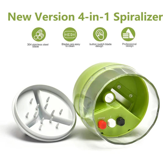 Adjustable Mandoline Slicer, 4-in-1 Vegetable Spiralizer and Noodle Maker, Stainless Steel Blade, Green Kitchen Tool - product view 1