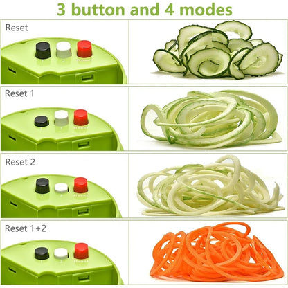 Adjustable Mandoline Slicer, 4-in-1 Vegetable Spiralizer and Noodle Maker, Stainless Steel Blade, Green Kitchen Tool - product view 3