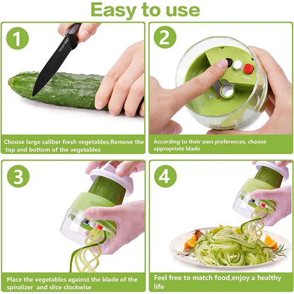 Adjustable Mandoline Slicer, 4-in-1 Vegetable Spiralizer and Noodle Maker, Stainless Steel Blade, Green Kitchen Tool - product view 4