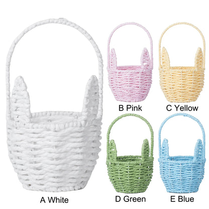 Easter Bunny Ear Basket with Handle, Reusable Woven Storage and Flower Basket, 8.27 x 4.92 x 4.92 in, Multiple Colors - product view 6