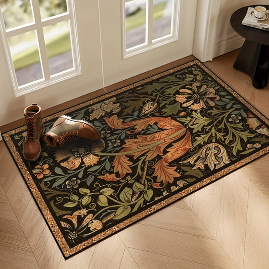 Vintage Floral Outdoor Doormat, Printed Non-Slip Polyester Entrance Rug with PE Foam, Washable Patio Mat in 11 Sizes - product view 1