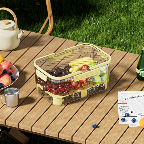 Covered Refrigerator Organizer, Portable Fresh-Keeping Food Storage Box, 21 x 15 x 11cm, Yellow or Green - product view 1