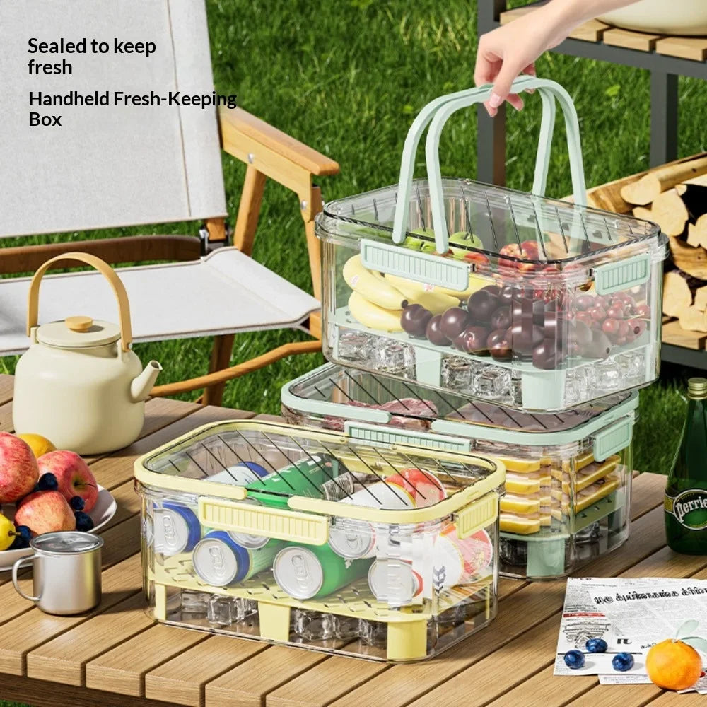 Covered Refrigerator Organizer, Portable Fresh-Keeping Food Storage Box, 21 x 15 x 11cm, Yellow or Green - product view 3