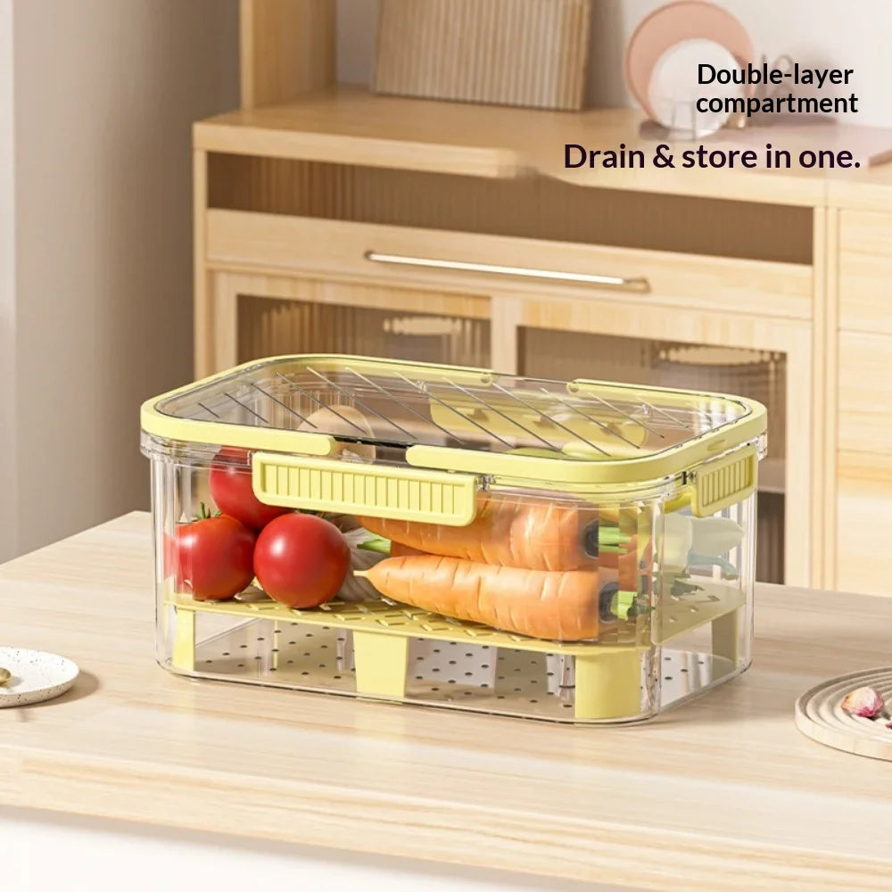 Covered Refrigerator Organizer, Portable Fresh-Keeping Food Storage Box, 21 x 15 x 11cm, Yellow or Green - product view 4
