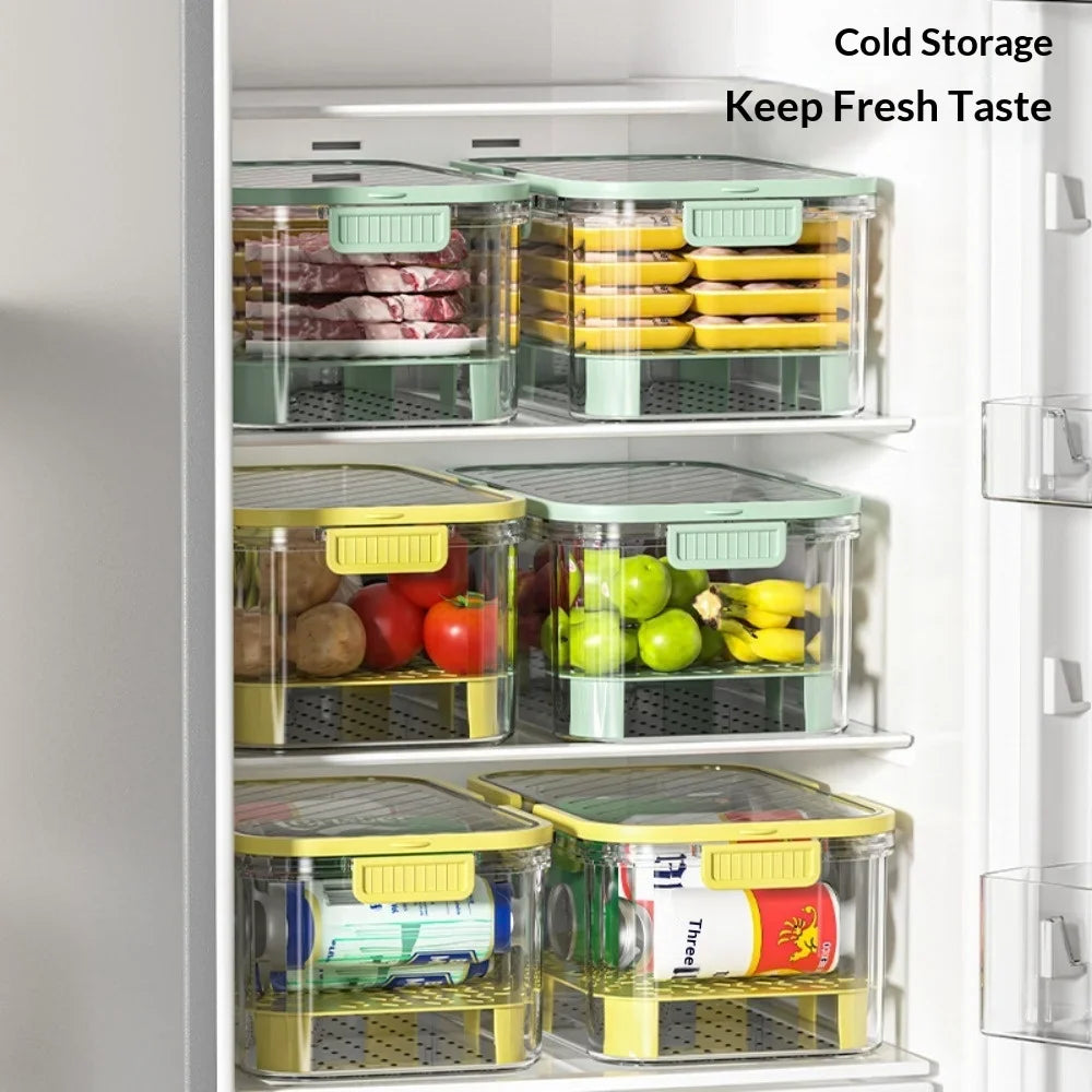 Covered Refrigerator Organizer, Portable Fresh-Keeping Food Storage Box, 21 x 15 x 11cm, Yellow or Green - product view 5
