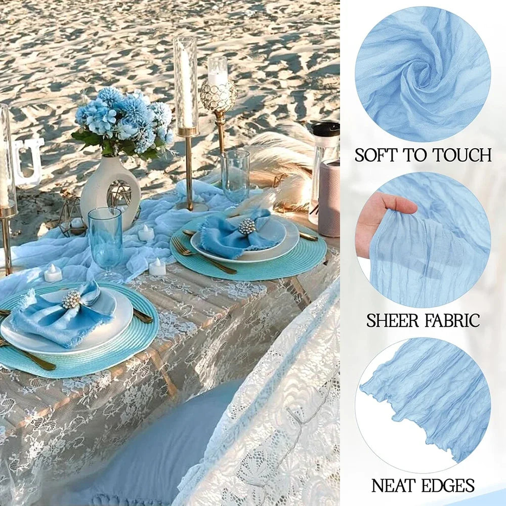 Royal Blue Cheesecloth Table Runner, Sheer 100% Polyester Gauze for Weddings, Parties and Rustic Boho Table Decor - product view 2