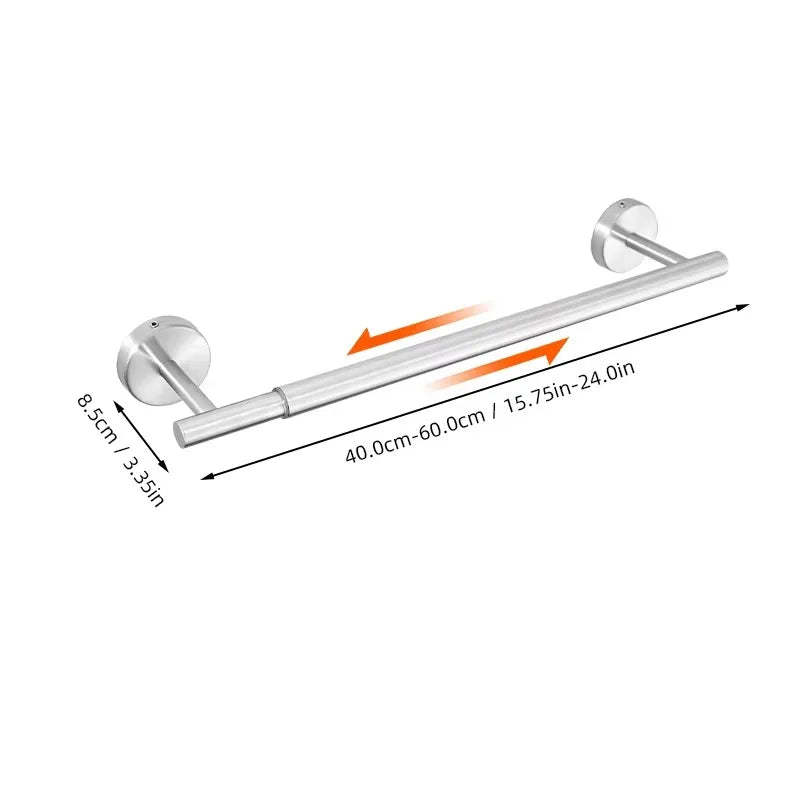 Retractable Wall-Mounted Towel Bar, Stainless Steel Hanging Rack with Hook, 50–60 cm, No-Drill or Drill - product view 4