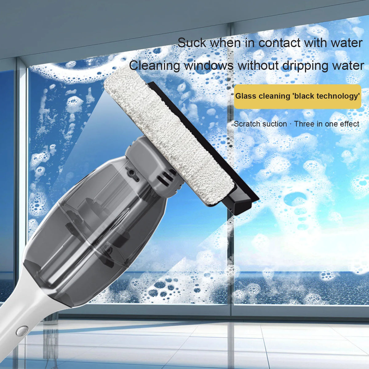 Electric Cordless Window Cleaner, Handheld Glass Vacuum With USB Rechargeable Wireless Design, Gray - product view 2