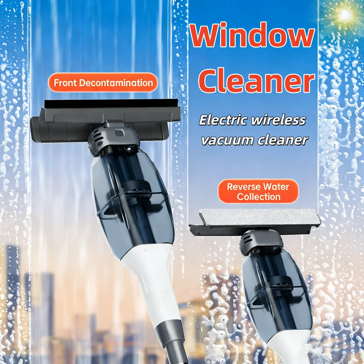 Electric Cordless Window Cleaner, Handheld Glass Vacuum With USB Rechargeable Wireless Design, Gray - product view 3