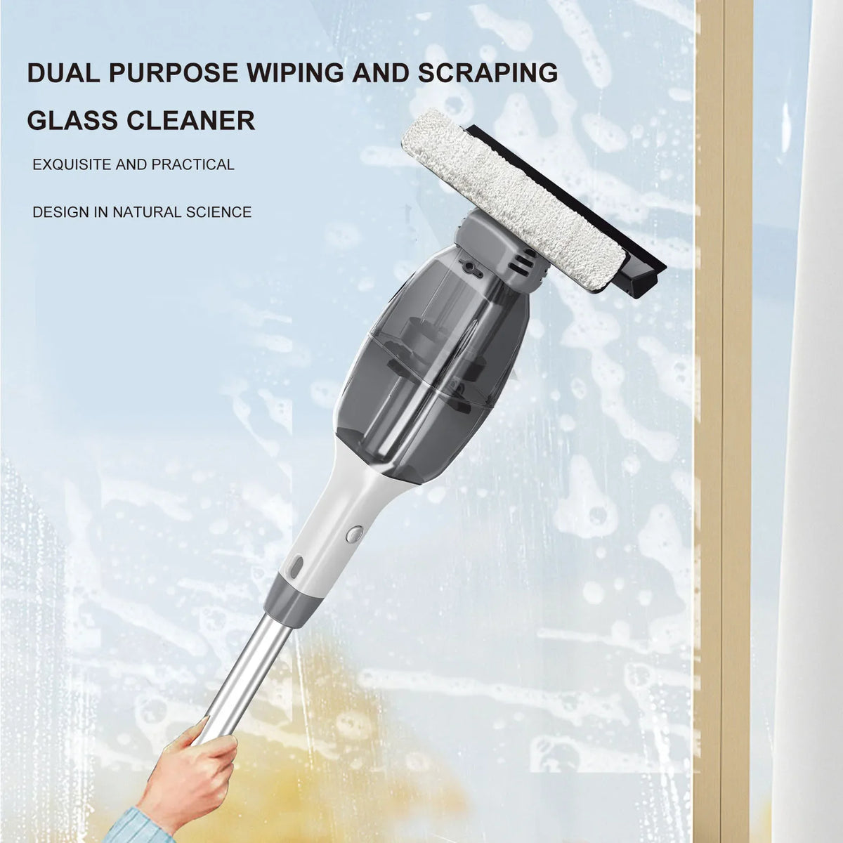 Electric Cordless Window Cleaner, Handheld Glass Vacuum With USB Rechargeable Wireless Design, Gray - product view 5