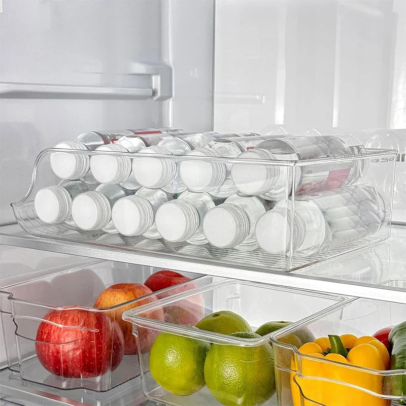 Refrigerator Can Organizer, Reusable PET+PE Soda Can Dispenser Bin with Handles, Stackable Pantry and Fridge Storage - product view 6