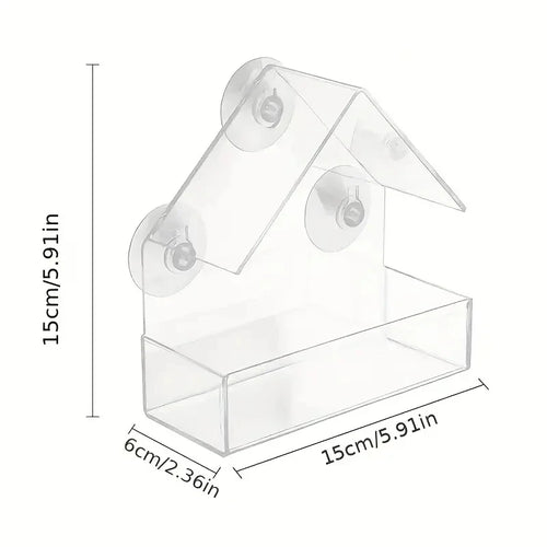 Window-Mount Bird Feeder, Clear Plastic Hanging Garden Feeder with Suction Cup for Backyard Bird Watching - product view 1