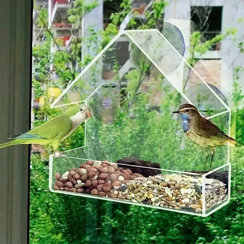 Window-Mount Bird Feeder, Clear Plastic Hanging Garden Feeder with Suction Cup for Backyard Bird Watching - product view 2