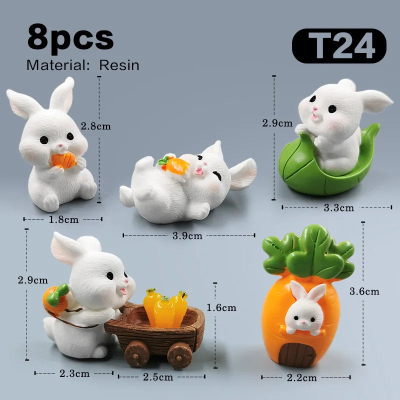 Easter Rabbit Figurine Set, Resin Japan-Style DIY Miniature Décor, 8-Piece and 10-Piece Rabbit Options - product view 1