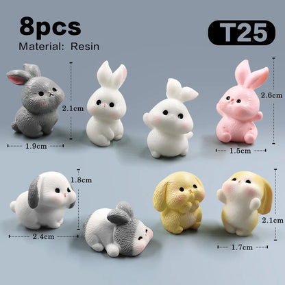 Easter Rabbit Figurine Set, Resin Japan-Style DIY Miniature Décor, 8-Piece and 10-Piece Rabbit Options - product view 2