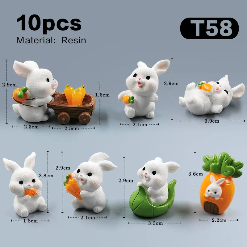 Easter Rabbit Figurine Set, Resin Japan-Style DIY Miniature Décor, 8-Piece and 10-Piece Rabbit Options - product view 5