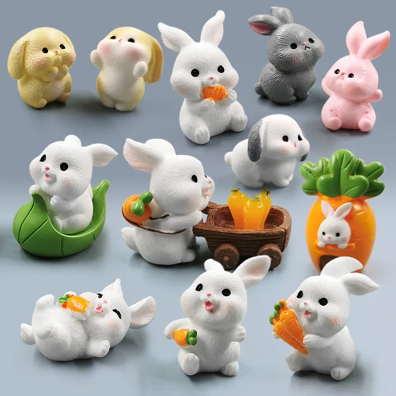 Easter Rabbit Figurine Set, Resin Japan-Style DIY Miniature Décor, 8-Piece and 10-Piece Rabbit Options - product view 6