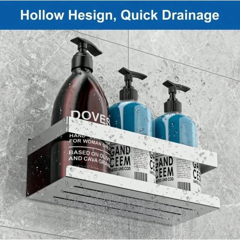 Adhesive Shower Caddy, SUS304 Stainless Steel Waterproof Bathroom Shelf, 7KG Load Capacity, Hollow Drainage Basket - product view 5