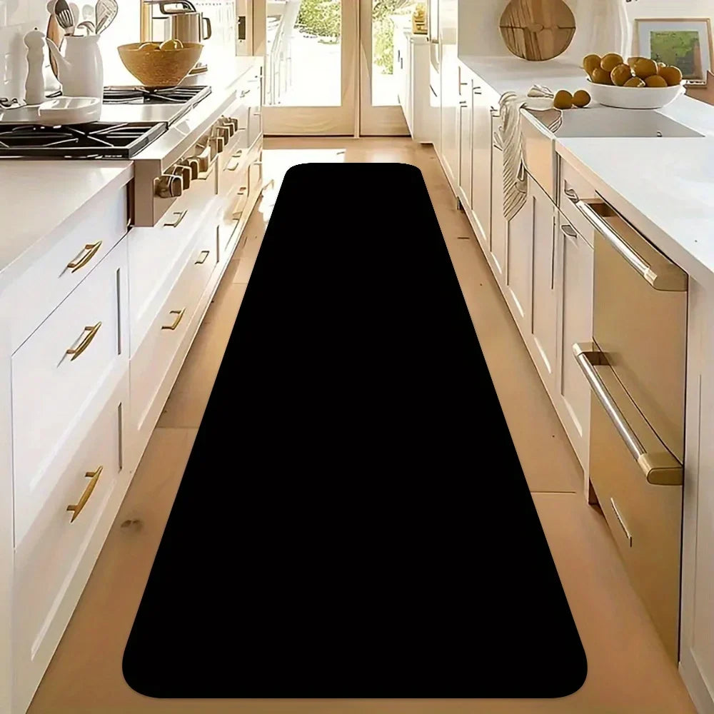 Solid Black Runner Rug, Printed Non-Slip Waterproof Polyester Floor Mat with PVC Backing for Hallway Kitchen Bedroom - product view 2
