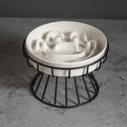 Elevated Ceramic Slow Feeder Bowl for Dogs and Cats, Maze Design with Iron Stand, Non-Slip Pet Food Bowl - product view 2
