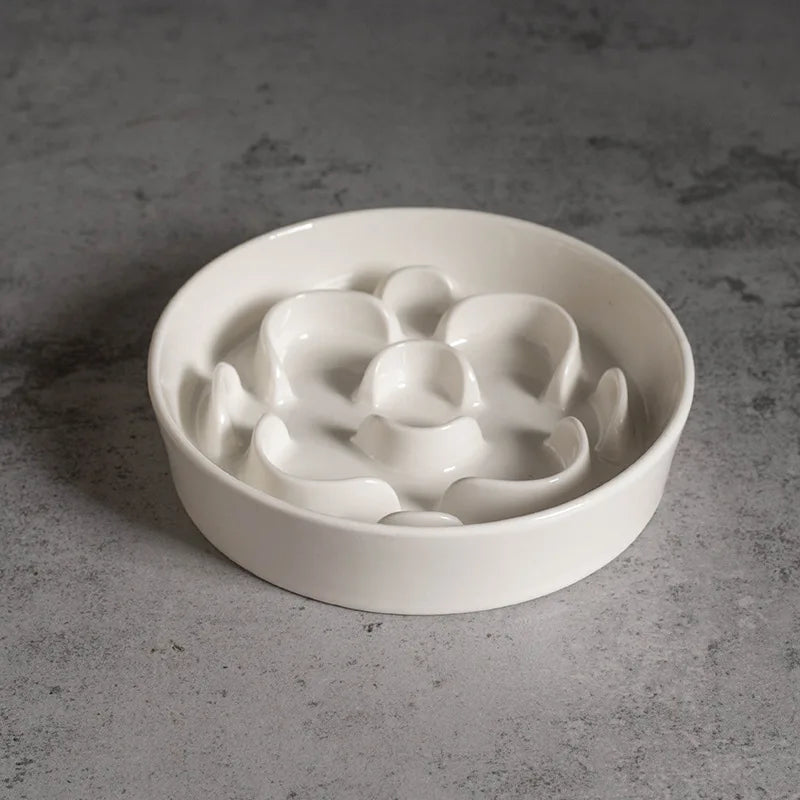 Elevated Ceramic Slow Feeder Bowl for Dogs and Cats, Maze Design with Iron Stand, Non-Slip Pet Food Bowl - product view 3