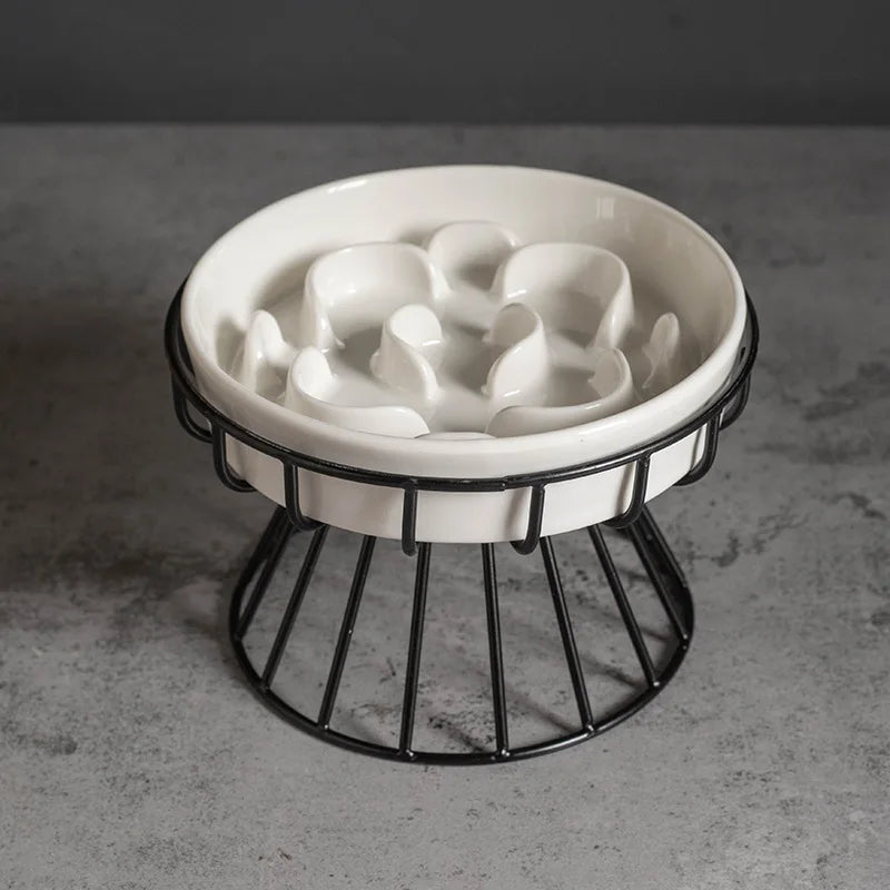 Elevated Ceramic Slow Feeder Bowl for Dogs and Cats, Maze Design with Iron Stand, Non-Slip Pet Food Bowl - product view 4