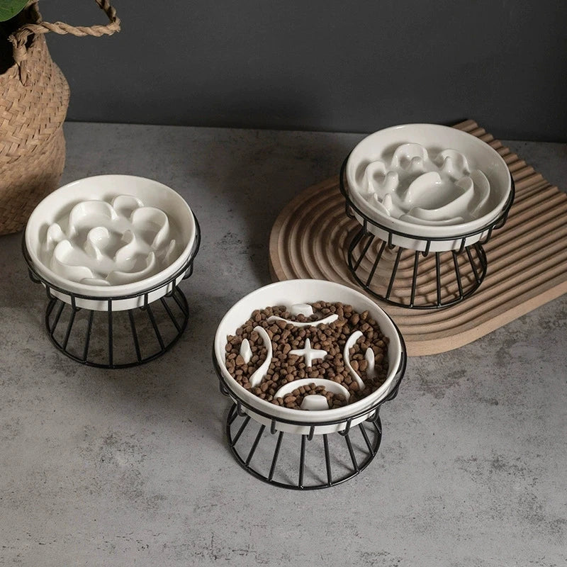 Elevated Ceramic Slow Feeder Bowl for Dogs and Cats, Maze Design with Iron Stand, Non-Slip Pet Food Bowl - product view 5