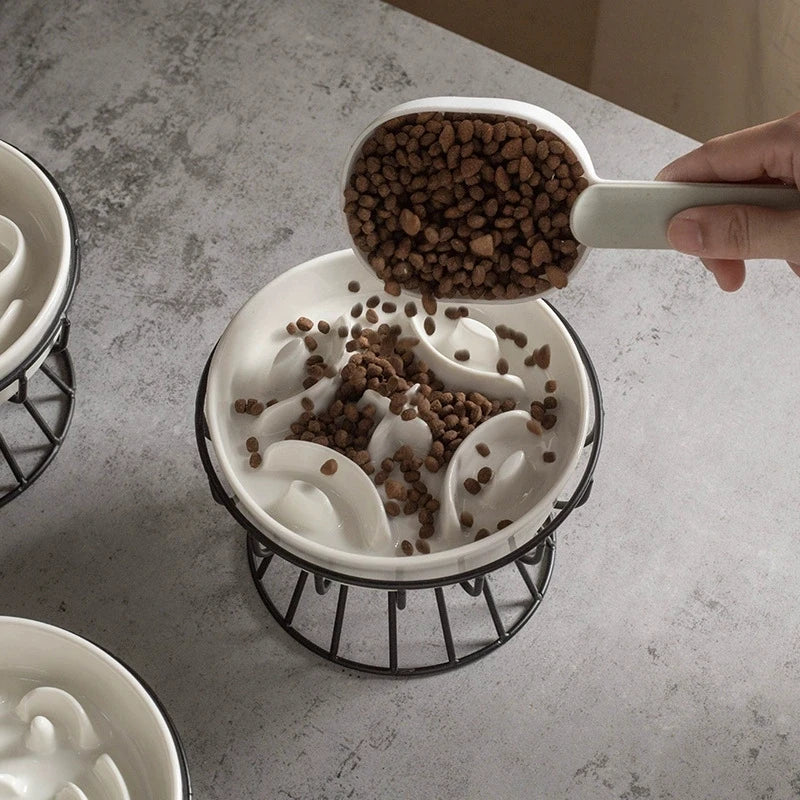 Elevated Ceramic Slow Feeder Bowl for Dogs and Cats, Maze Design with Iron Stand, Non-Slip Pet Food Bowl - product view 6