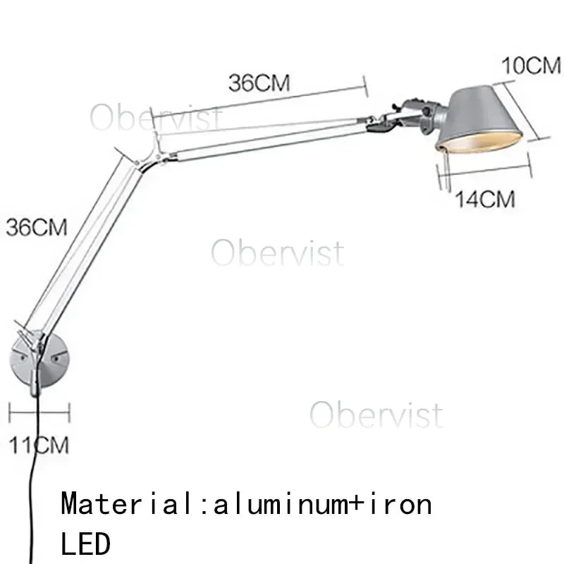 E27 Swing Arm Wall Lamp, Rotatable Adjustable Long Arm, Knob Switch, Energy-Saving Light, Black or Silver for Bedroom and Study - product view 5