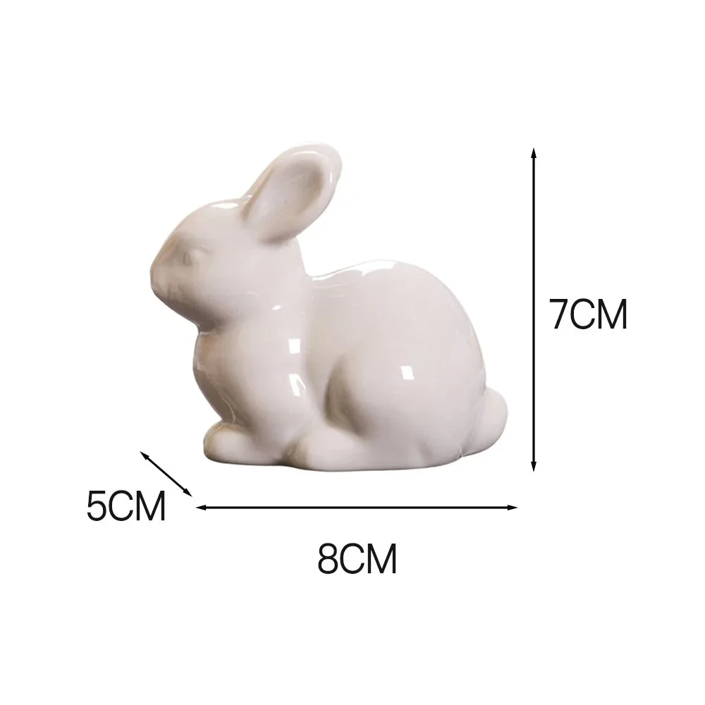 Ceramic Bunny Ornament, American-Style Animal Figurine in Four Designs and Three Compact Sizes for Seasonal Shelf Decor - product view 2