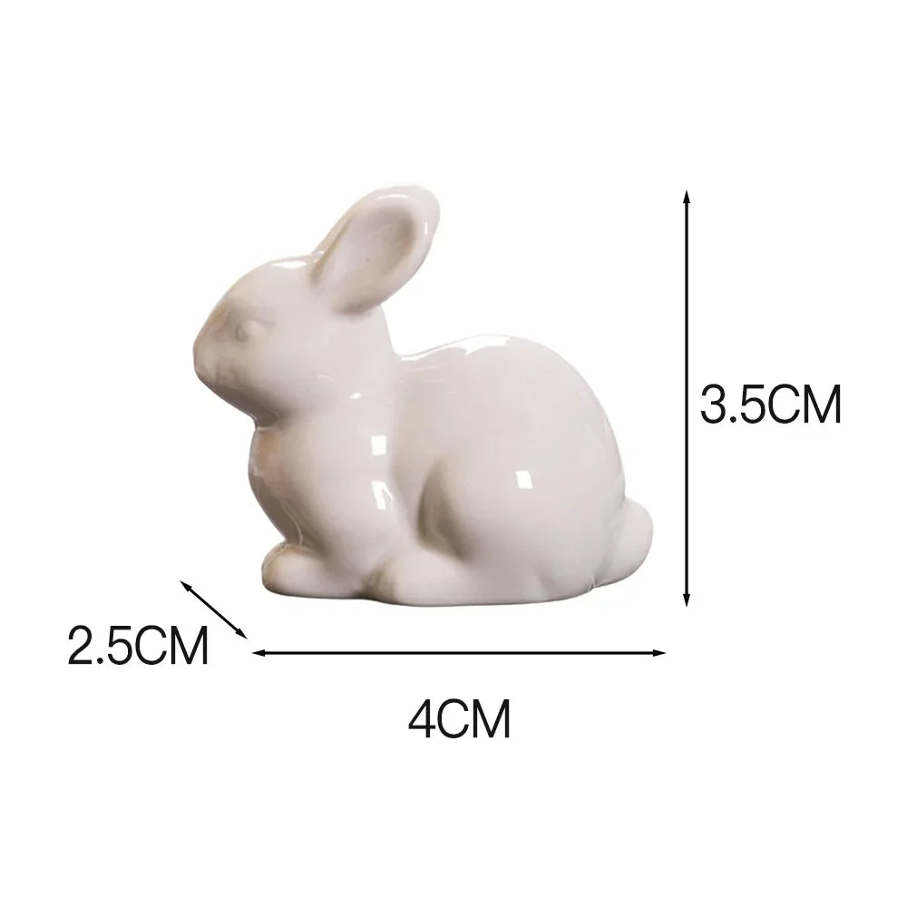 Ceramic Bunny Ornament, American-Style Animal Figurine in Four Designs and Three Compact Sizes for Seasonal Shelf Decor - product view 3