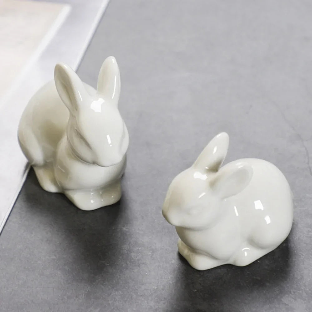 Ceramic Bunny Ornament, American-Style Animal Figurine in Four Designs and Three Compact Sizes for Seasonal Shelf Decor - product view 5
