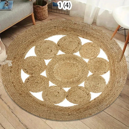 Round Printed Flannel Rug, Machine-Made Polyester Floor Mat with PP Backing, Modern Cartoon Design for Bedroom and Entryway - product view 4