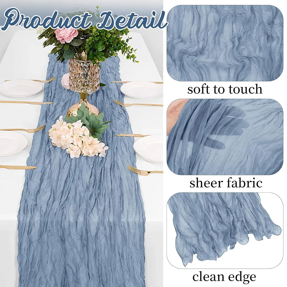 Polyester Table Runner, Solid Boho Gauze Design for Holiday, Wedding and Baby Shower Decor, 90 x 180 or 300 cm - product view 5