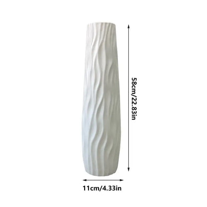 Large Floor Vase, 3D Relief Textured Plastic, Modern Standing Flower Holder for Dried Arrangements, White or Black, 58 x 11cm - product view 1