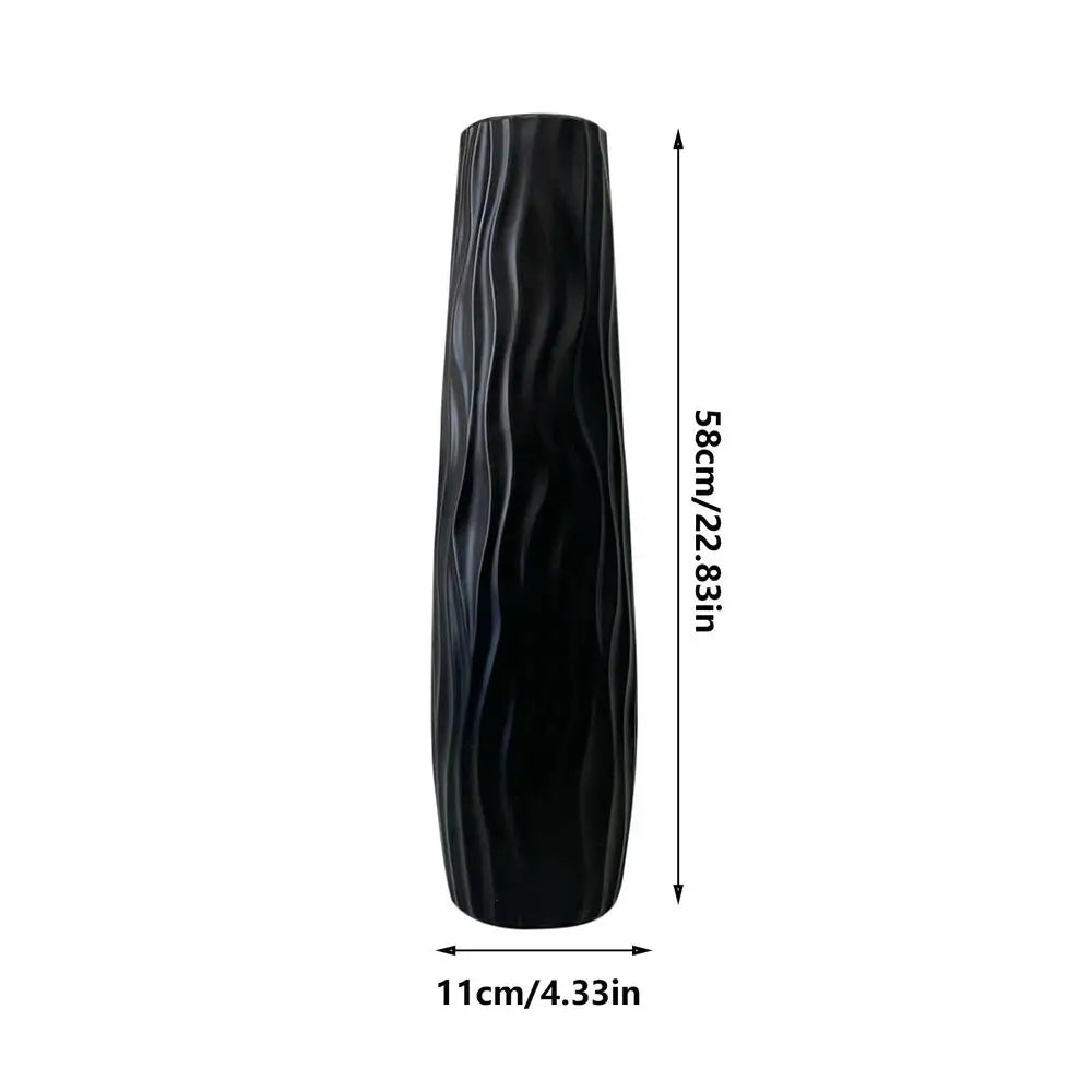 Large Floor Vase, 3D Relief Textured Plastic, Modern Standing Flower Holder for Dried Arrangements, White or Black, 58 x 11cm - product view 2