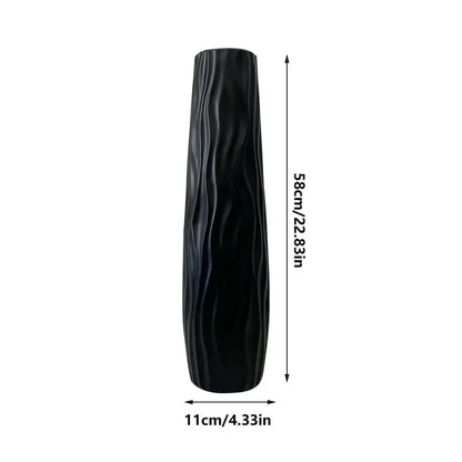 Large Floor Vase, 3D Relief Textured Plastic, Modern Standing Flower Holder for Dried Arrangements, White or Black, 58 x 11cm - product view 2