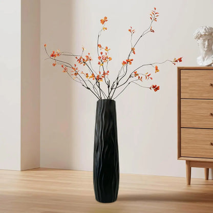 Large Floor Vase, 3D Relief Textured Plastic, Modern Standing Flower Holder for Dried Arrangements, White or Black, 58 x 11cm - product view 3