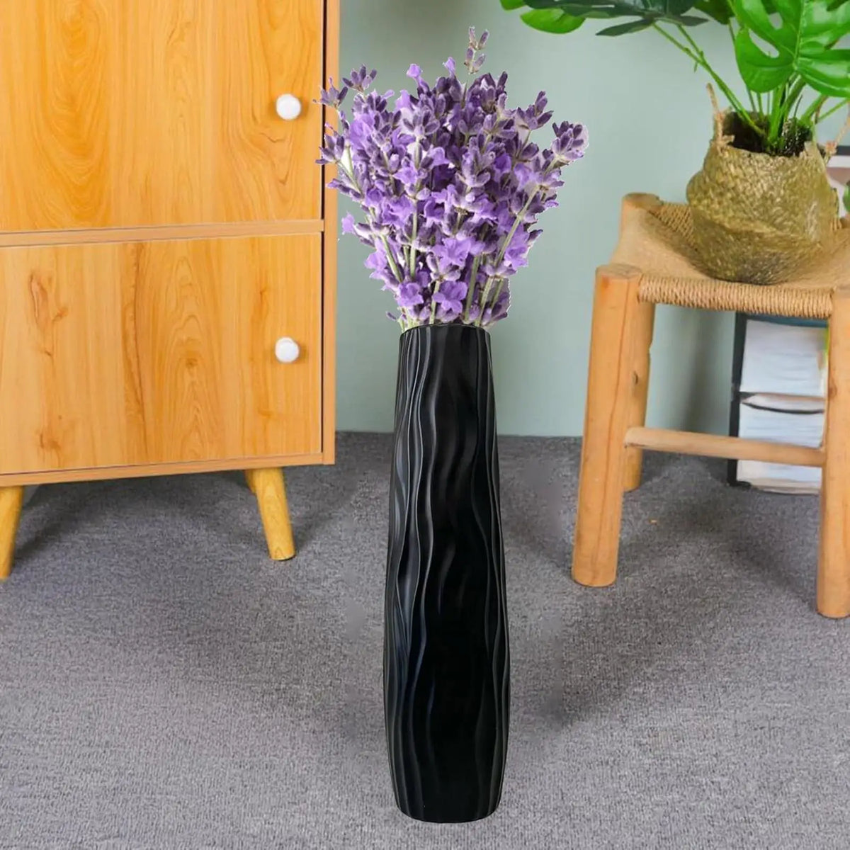 Large Floor Vase, 3D Relief Textured Plastic, Modern Standing Flower Holder for Dried Arrangements, White or Black, 58 x 11cm - product view 4