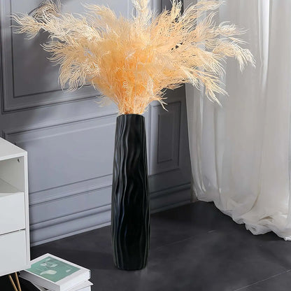 Large Floor Vase, 3D Relief Textured Plastic, Modern Standing Flower Holder for Dried Arrangements, White or Black, 58 x 11cm - product view 5