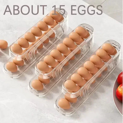 Double-Layer Refrigerator Egg Organizer, Automatic Rolling Holder with Transparent Body, White Lid and Stackable Design - product view 5